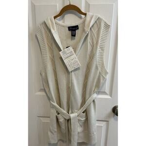 Susan Graver XL Hooded Sweater Vest Fabric Belt Ivory Metallic A17611 New​